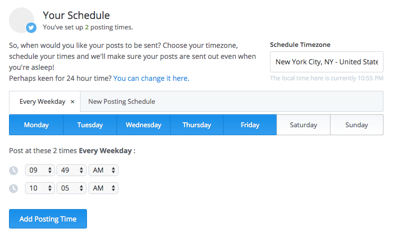 A Buffer user's options under the Scheduling tab. Source: Buffer