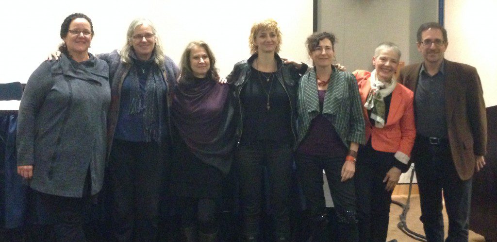 From left to right: Jane Kinney-Denning, current WNBA-NYC president, Melanie DuPuis, Eve Andree Laramee, Amy King, Marina Zurkow, Irene O'Garden, and Andrew Revkin.