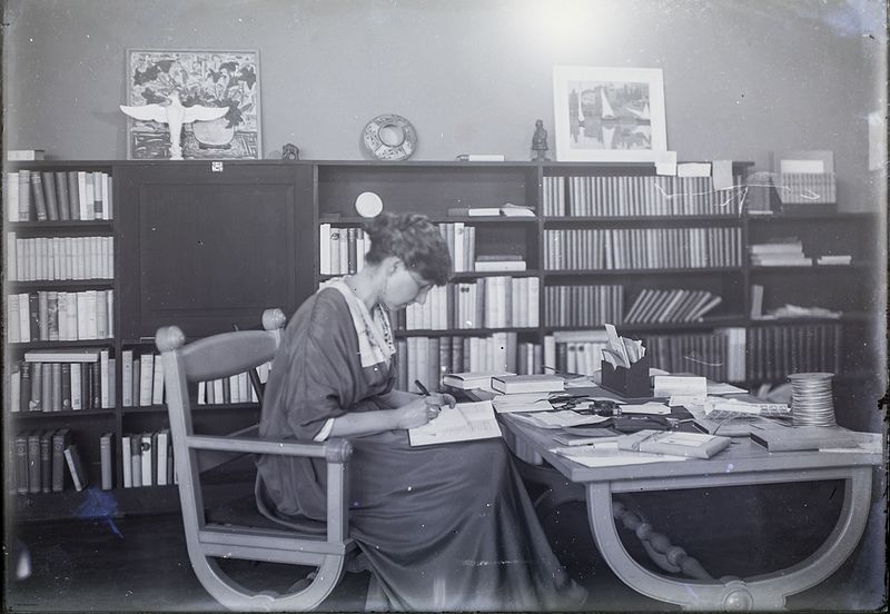 Madge Jenison in her bookstore, Sunwise Turn.