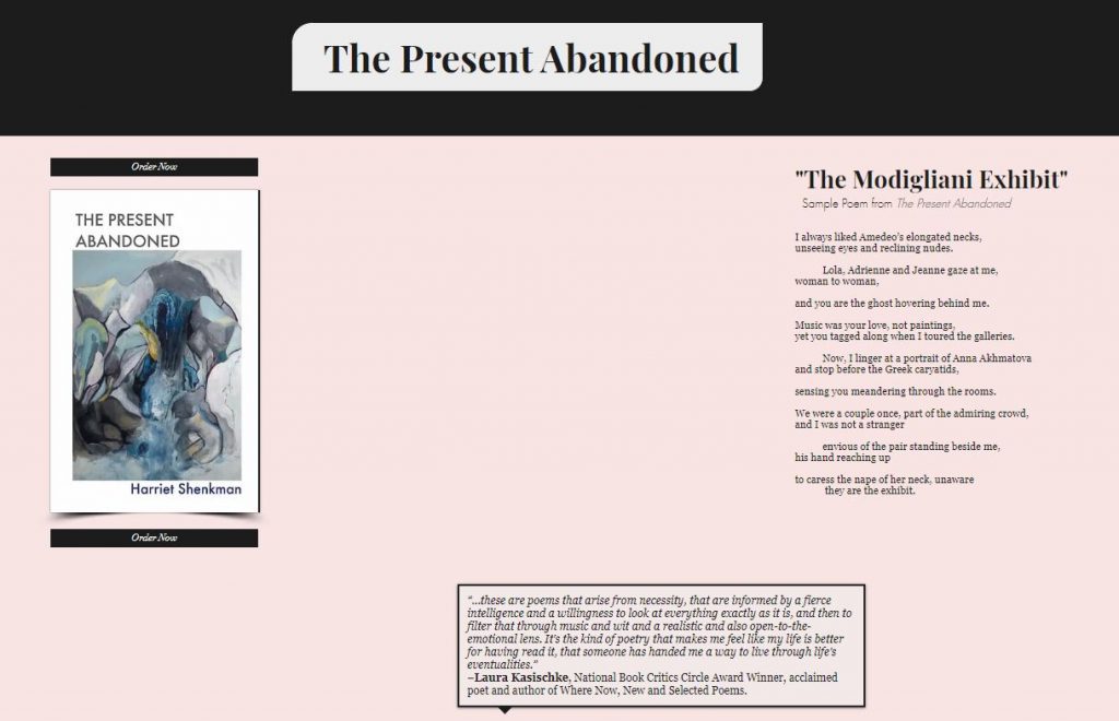 THE PRESENT ABANDONED, as featured on Harriet Shenkman's author website.